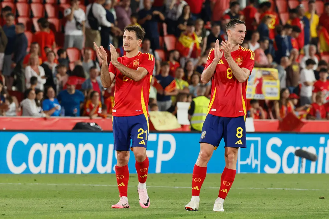 El centrocampista de la selecci&oacute;n espa&ntilde;ola Fabi&aacute;n Ruiz (d), autor de uno de los cinco goles en la victoria ante Irlanda del Norte en el estadio Son Moix (5-1). EFE/Cati Cladera